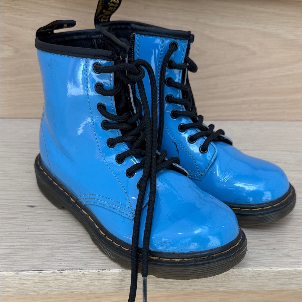 Dr. Martens Shiny Blue Kids Boots